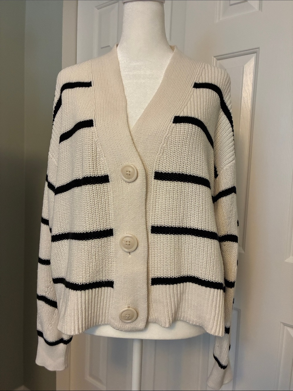 Universal Thread Cream and Black Striped Button-Front Cardigan